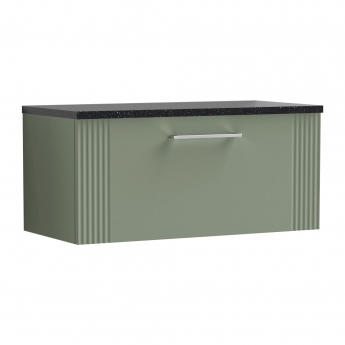 Nuie Deco Wall Hung 1-Drawer Vanity Unit with Sparkling Black Worktop 800mm Wide - Satin Green