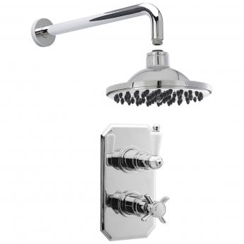 Nuie Edwardian Twin Square Thermostatic Concealed Shower Valve with Fixed Head and Arm - Chrome