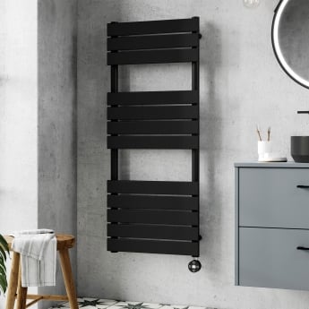 Nuie Flat Panel Matt Black Electric Heated Towel Rail