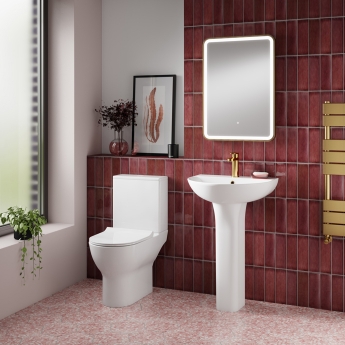 Nuie Freya Rimless Open Back Close Coupled Toilet with Push Button Cistern - Soft Close Seat