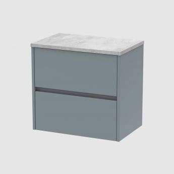 Havana Wall Hung 2-Drawer Vanity Unit with Bellato Grey Worktop 600mm Wide - Coastal Grey