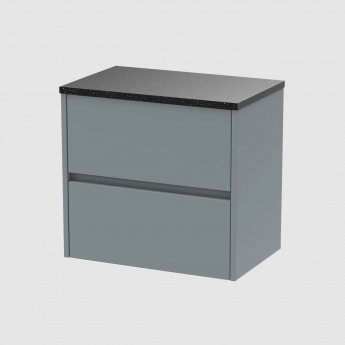 Havana Wall Hung 2-Drawer Vanity Unit with Sparkling Black Worktop 600mm Wide - Coastal Grey