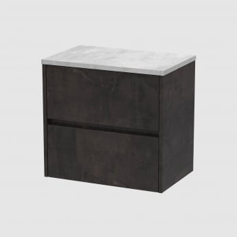 Havana Wall Hung 2-Drawer Vanity Unit with Bellato Grey Worktop 600mm Wide - Metallic Slate