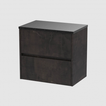 Havana Wall Hung 2-Drawer Vanity Unit with Sparkling Black Worktop 600mm Wide - Metallic Slate