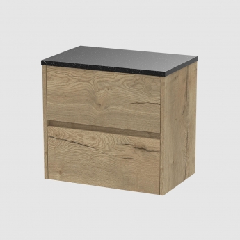 Havana Wall Hung 2-Drawer Vanity Unit with Sparkling Black Worktop 600mm Wide - Autumn Oak