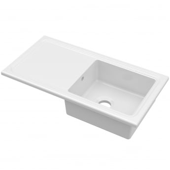 Nuie Inset Fireclay Kitchen Sink 1.0 Bowl 1010mm L x 525mm W - White