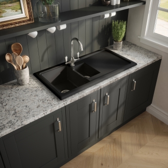Nuie Inset Fireclay Kitchen Sink 1.5 Bowl 1010mm L x 525mm W - Soft Black
