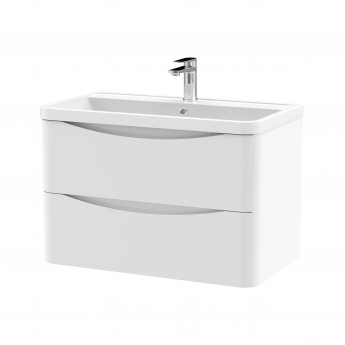 Nuie Lunar Wall Hung 2-Drawer Vanity Unit with Polymarble Basin 800mm Wide - Satin White