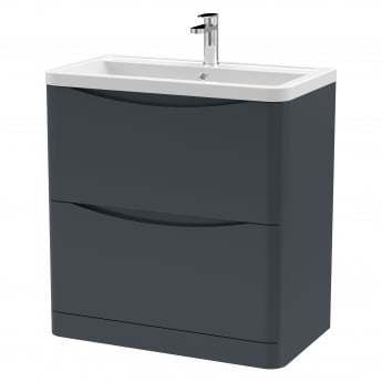 Nuie Lunar Floor Standing 2-Drawer Vanity Unit with Ceramic Basin 800mm Wide - Satin Anthracite