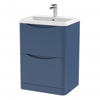 Nuie Lunar Floor Standing 2-Drawer Vanity Unit with Polymarble Basin 600mm Wide - Satin Blue