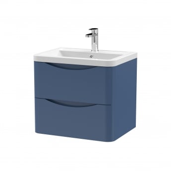 Nuie Lunar Wall Hung 2-Drawer Vanity Unit with Ceramic Basin 600mm Wide - Satin Blue