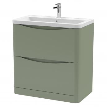 Nuie Lunar Floor Standing 2-Drawer Vanity Unit with Ceramic Basin 800mm Wide - Satin Green