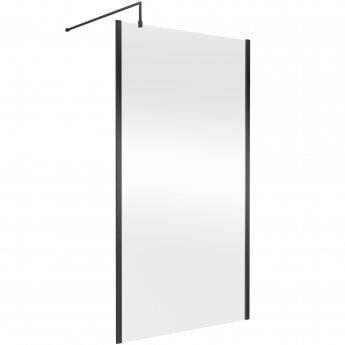 Nuie Outer Framed Wetroom Screen 1100mm W x 1850mm H with Support Bar 8mm Glass - Matt Black