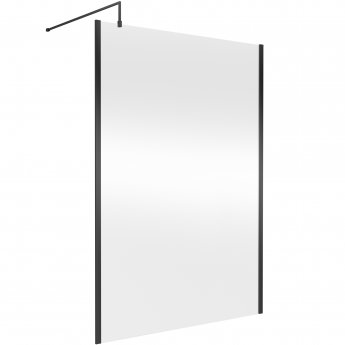 Nuie Outer Framed Wetroom Screen 1400mm W x 1850mm H with Support Bar 8mm Glass - Matt Black