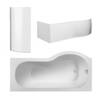 Nuie P-Shaped Curved Shower Bath with Front Panel and Screen