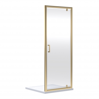 Rene Brushed Brass Pivot Shower Door - 6mm Glass