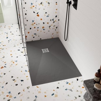 Nuie Slimline Grey Slate Effect Rectangular Shower Tray 1200mm x 800mm