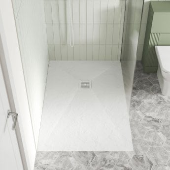 Nuie Slimline White Slate Effect 32mm Rectangular Shower Tray