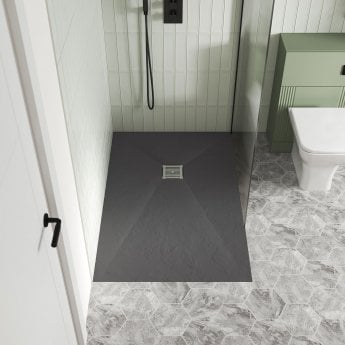 Nuie Slimline Grey Slate Effect Rectangular Shower Tray 1200mm x 800mm