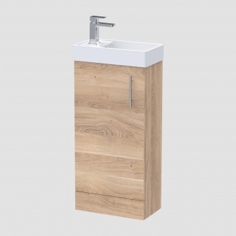 Nuie Vault Floor Standing 1-Door Vanity Unit with Basin 400mm Wide - Bleached Oak