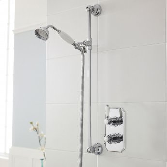 Nuie Victorian Twin Square Thermostatic Concealed Shower Valve with Slider Rail Kit - Chrome