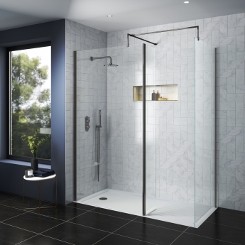 Nuie Minimal Brushed Pewter Wet Room Glass Shower Screen