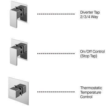 Nuie Windon Thermostatic Concealed Mixer Shower with Shower Kit + Fixed Head Stop Tap and Bath Spout