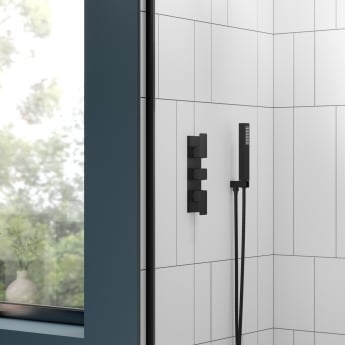 Nuie Windon Thermostatic Concealed Shower Valve Triple Handle - Matt Black