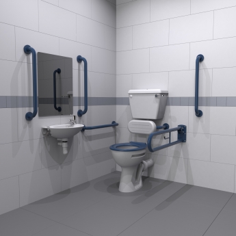 Nymas NymaPRO Low Level Lockable Cistern Doc M Toilet Pack with TMV3 Valve - Dark Blue Grab Rails