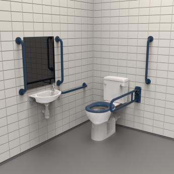 Nymas NymaCARE Rimless Close Coupled Doc M Toilet Pack with Stainless Steel Grab Rails with TMV3 Valve - Dark Blue