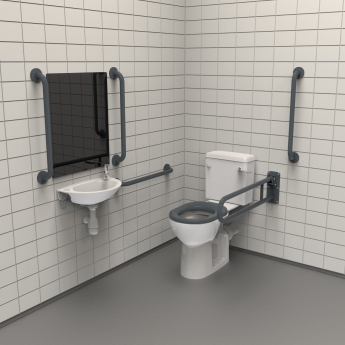 Nymas NymaCARE Rimless Close Coupled Doc M Toilet Pack with Stainless Steel Grab Rails with TMV3 Valve - Dark Grey