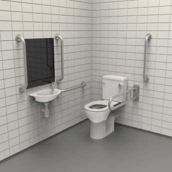 Nymas NymaCARE Rimless Close Coupled Doc M Toilet Pack with Stainless Steel Grab Rails - Satin