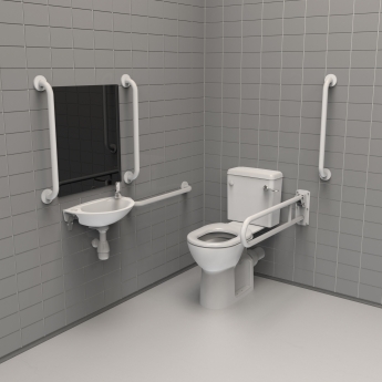 Nymas NymaCARE Rimless Close Coupled Doc M Toilet Pack with Stainless Steel Grab Rails - White