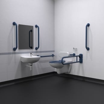 Nymas NymaCARE Wall Hung Doc M Toilet Pack with TMV3 Tap - Dark Blue Grab Rails