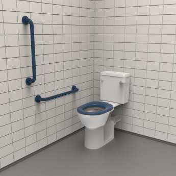 Nymas NymaPRO Rimless Close Coupled Toilet Doc M Pack White - Dark Blue Grab Rails