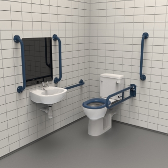 Nymas NymaPRO Rimless Close Coupled Accessible Doc M Toilet Pack with Exposed Fixings - Dark Blue Grab Rails