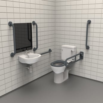 Nymas NymaPRO Rimless Close Coupled Accessible Doc M Toilet Pack with Exposed Fixings - Dark Grey Grab Rails