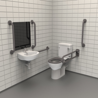 Nymas NymaPRO Rimless Close Coupled Accessible Doc M Toilet Pack with Exposed Fixings - Grey Grab Rails