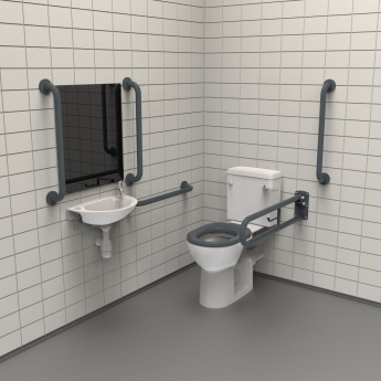 Nymas NymaPRO Rimless Close Coupled Doc M Toilet Pack with Steel Grab Rails - Dark Grey