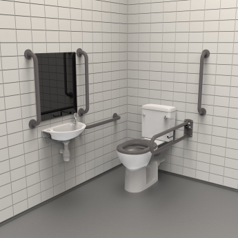 Nymas NymaPRO Rimless Close Coupled Doc M Toilet Pack with Steel Grab Rails - Grey