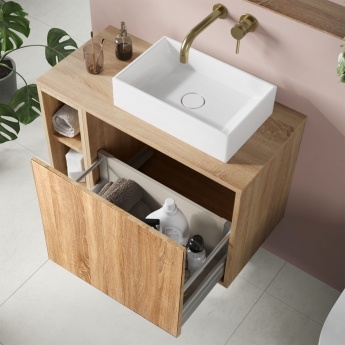 Orbit Alfie Wall Hung 1-Drawer Vanity Unit with Side Cabinet and Worktop 800mm Wide - Sonoma Oak