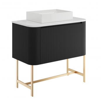 Orbit Linea Curve 1-Drawer Wall Hung Vanity Unit and Worktop with Basin 900mm Wide - Matte Black