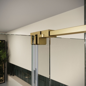 Orbit Momentum Brushed Brass Frameless Sliding Wet Room Glass Panel - 8mm