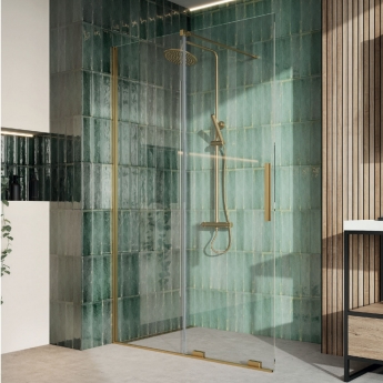 Orbit Momentum Brushed Brass Frameless Sliding Wet Room Glass Panel - 8mm