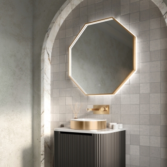 Orbit Passa Octagonal LED Bathroom Mirror 600mm H x 600mm W - Brushed Brass