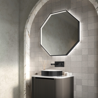 Orbit Passa Octagonal LED Bathroom Mirror 800mm H x 800mm W - Matte Black