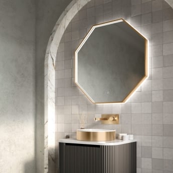 Orbit Passa Octagonal LED Bathroom Mirror 800mm H x 800mm W - Brushed Brass