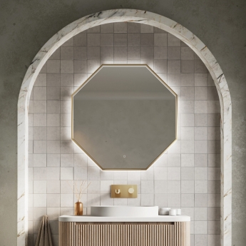 Orbit Passa Octagonal LED Bathroom Mirror 800mm H x 800mm W - Brushed Brass