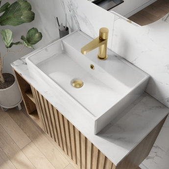 Orbit Riviera Rectangular Sit-On Countertop Basin 565mm Wide 1 Tap Hole - Gloss White