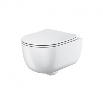 Orbit Riviera Round Rimless Wall Hung Toilet Pan with Soft Close Seat - Gloss White